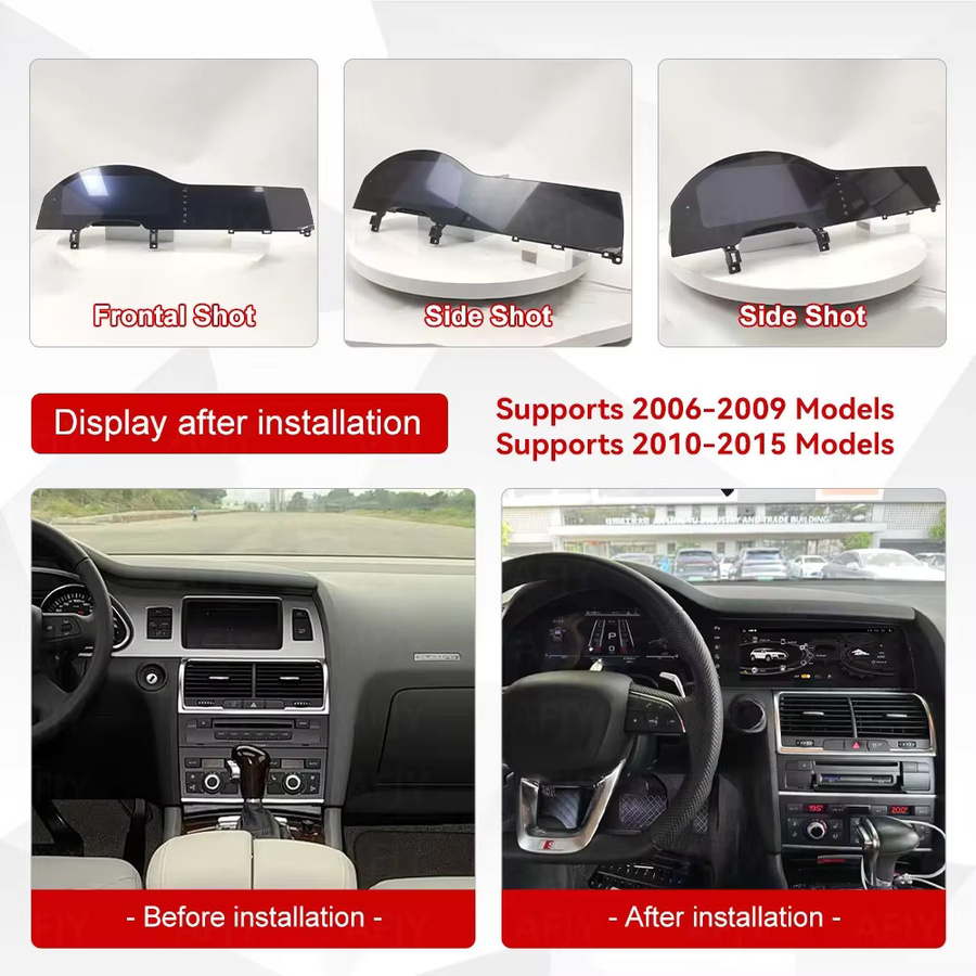YANFU Android 14 Multimedia Dashboard LCD Digital Instrument Tacho mit Dual Screen und CarPlay für Audi Q7 4L 2005-2018, Schwarz - Bild 2