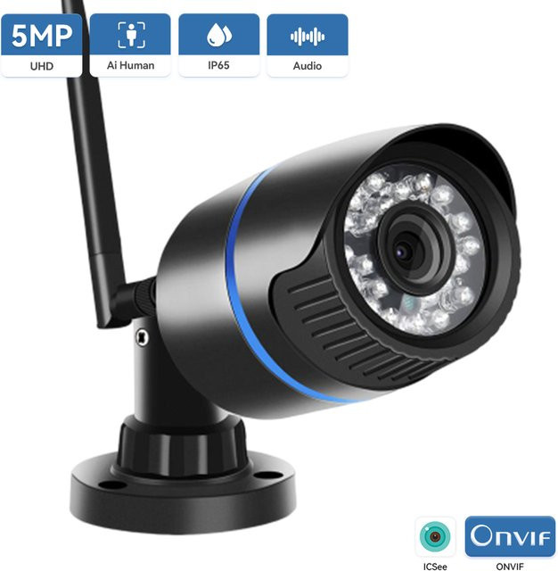 Hamrolte 5MP WLAN-Kamera für den Außenbereich, wasserdichte kabellose IP-Kamera in Schwarz mit Audioaufzeichnung, iCSee und Xmeye Cloud Unterstützung - Bild 1