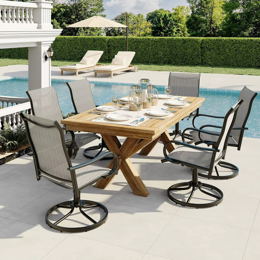 Garvee 2er-Pack drehbare Outdoor-Esszimmerstühle aus Textilene in Grau mit wetterfestem Metallrahmen und Armlehnen für Garten und Terrasse - Bild 3