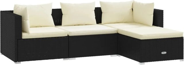 vidaXL 4-tlg Garten-Lounge-Set in L-Form aus schwarzem Poly-Rattan mit Kissen und pulverbeschichtetem Stahlgestell - Bild 1