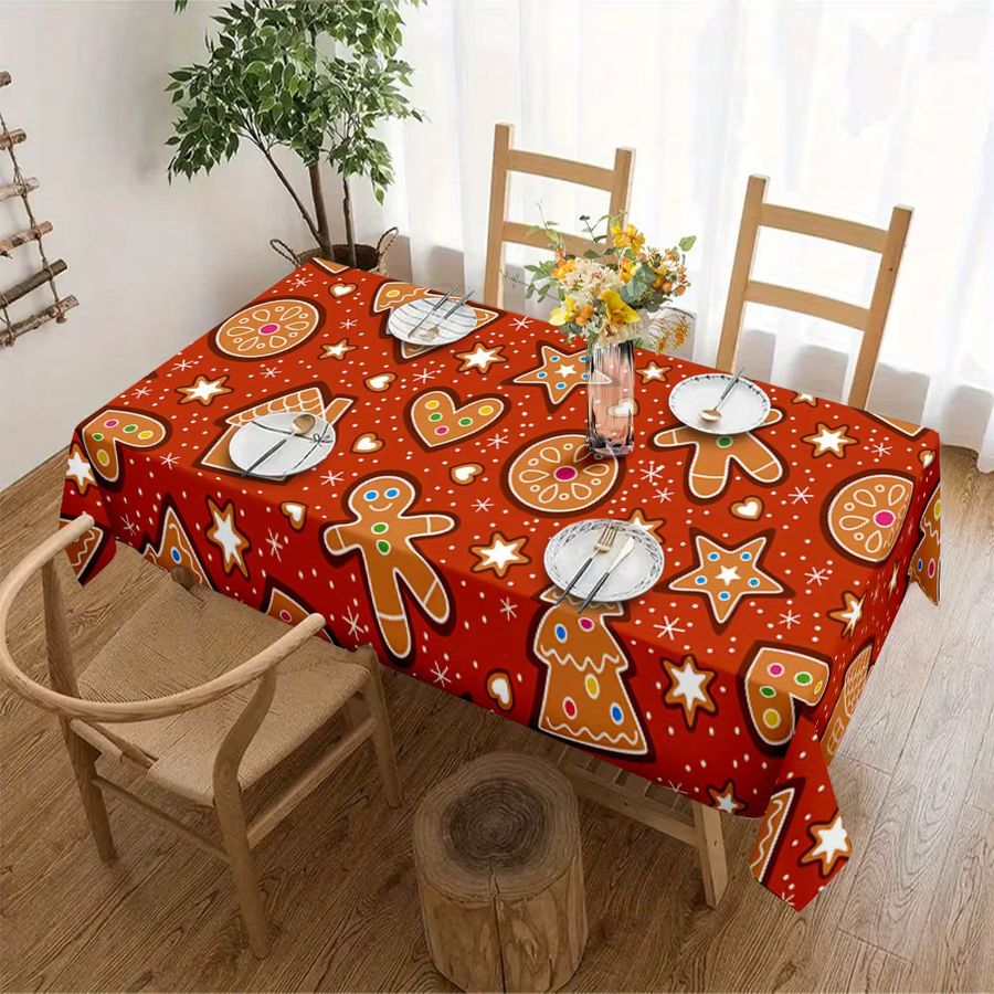 VIKAMA Tischdecke mit Lebkuchenmann-Weihnachtsmotiv im Vintage-Stil für deine Partydekoration - Bild 4