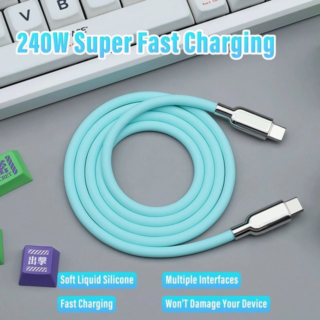 240W PD3.1 USB Typ C Schnellladekabel aus flexiblem Flüssigsilikon in Schwarz für iPhone 16, Huawei Mate 60, Samsung S24 und Xiaomi - Bild 1