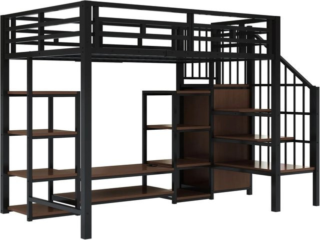 Merax Hochbett für Erwachsene in Schwarz mit TV-Tisch, Stauraum und USB-Ladeanschluss, B/T/H: 251 x 90 x 174 cm - Bild 1