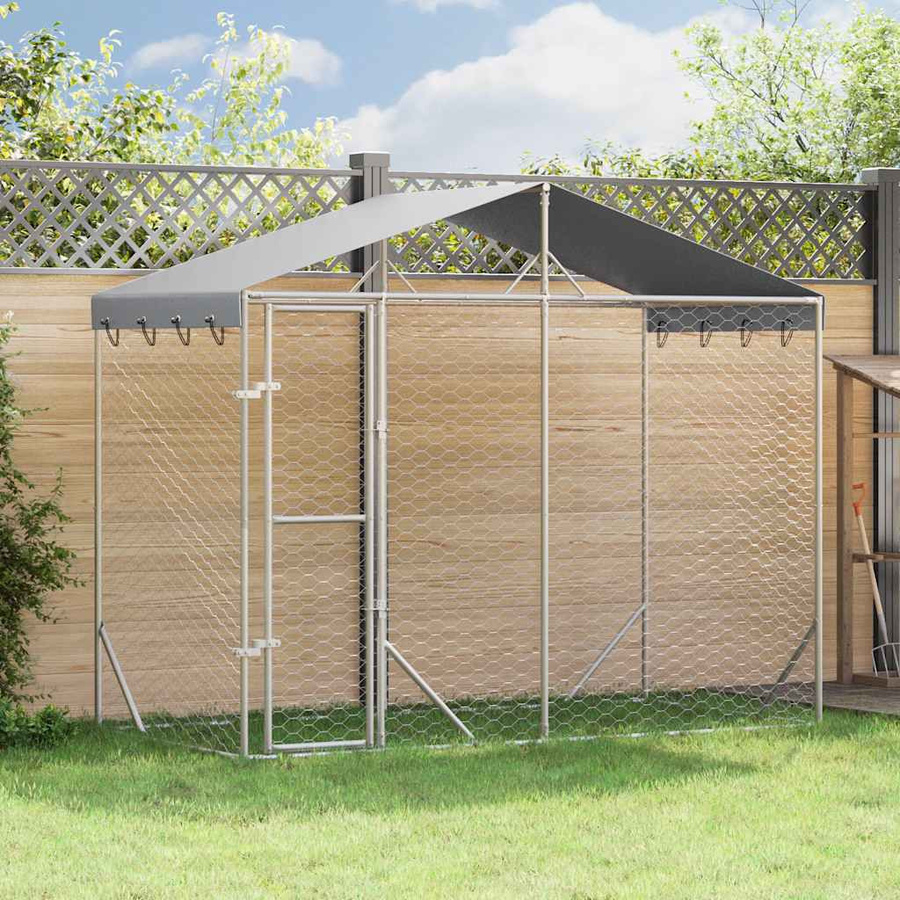 vidaXL Outdoor-Hundezwinger mit Dach aus verzinktem Stahl in Silber, B/T/H: 3 x 1,5 x 2,5 m - Bild 3