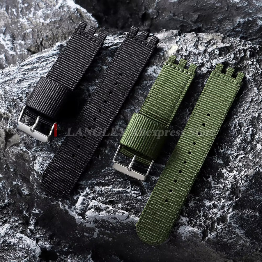 Swatch Uhrenarmband Canvas Nylon, Schwarz Grün, Herren Damen - Bild 1