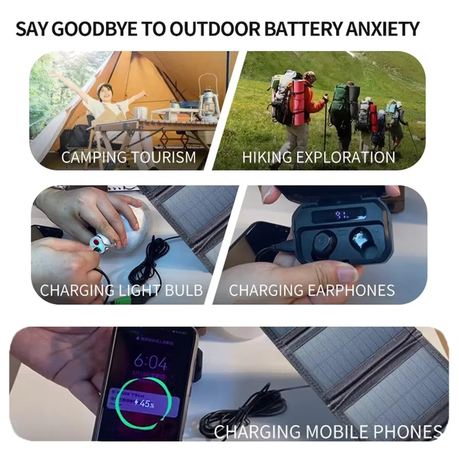 EESBAO Faltbares Solarladegerät Wasserdichtes USB-Solarpanel für Outdoor-Camping in Schwarz - Bild 5