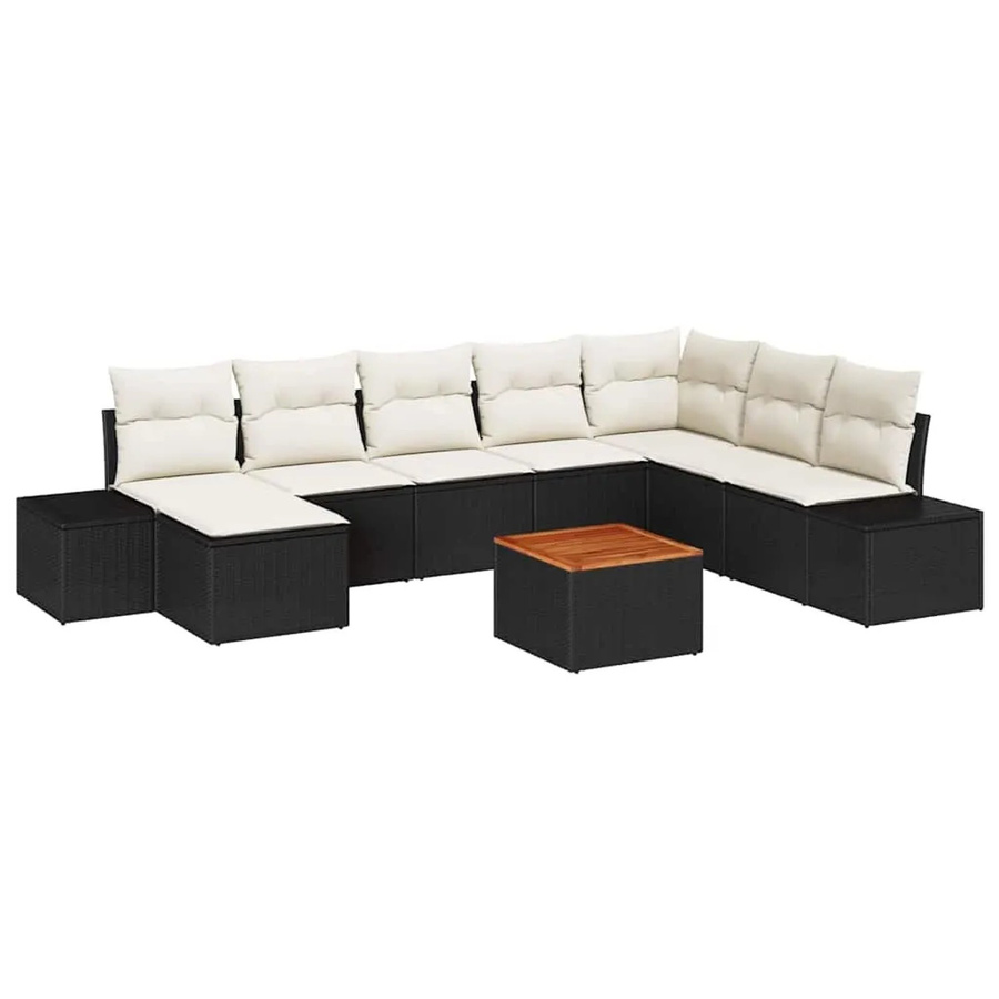 vidaXL Garten-Sofa-Set 9-teilig aus Poly-Rattan und Akazienholz in Schwarz-Weiß - Bild 2