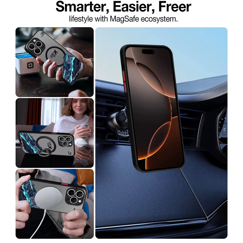 MOESOE Handyhülle Snowy Mountain Flugzeug Design für iPhone 17 16 15 14 13 12 Pro Max Air mit MagSafe Wireless Charging Unterstützung in Schwarz und Multicolour - Bild 6