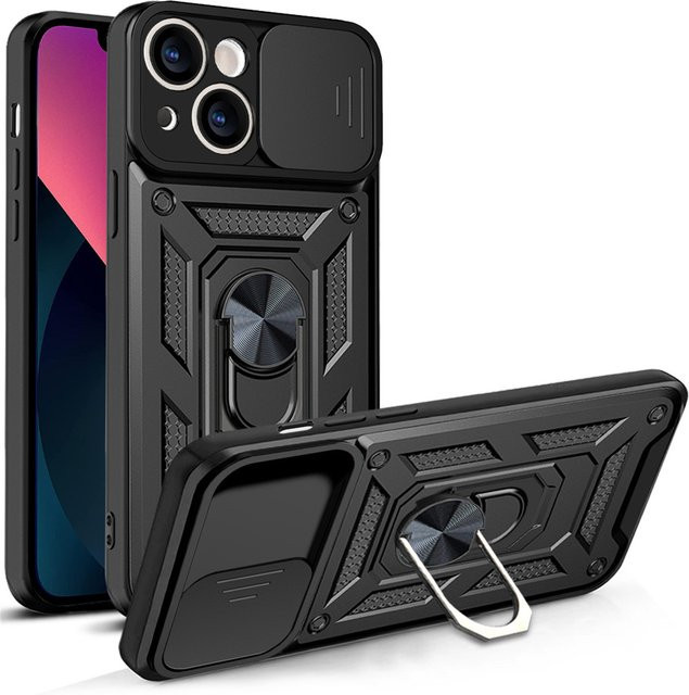 Funda Capa Stoßfeste Rüstungshülle mit Slide-Kameraobjektivschutz für iPhone 13, iPhone 14 und iPhone 15 in Schwarz oder Blau - Bild 1