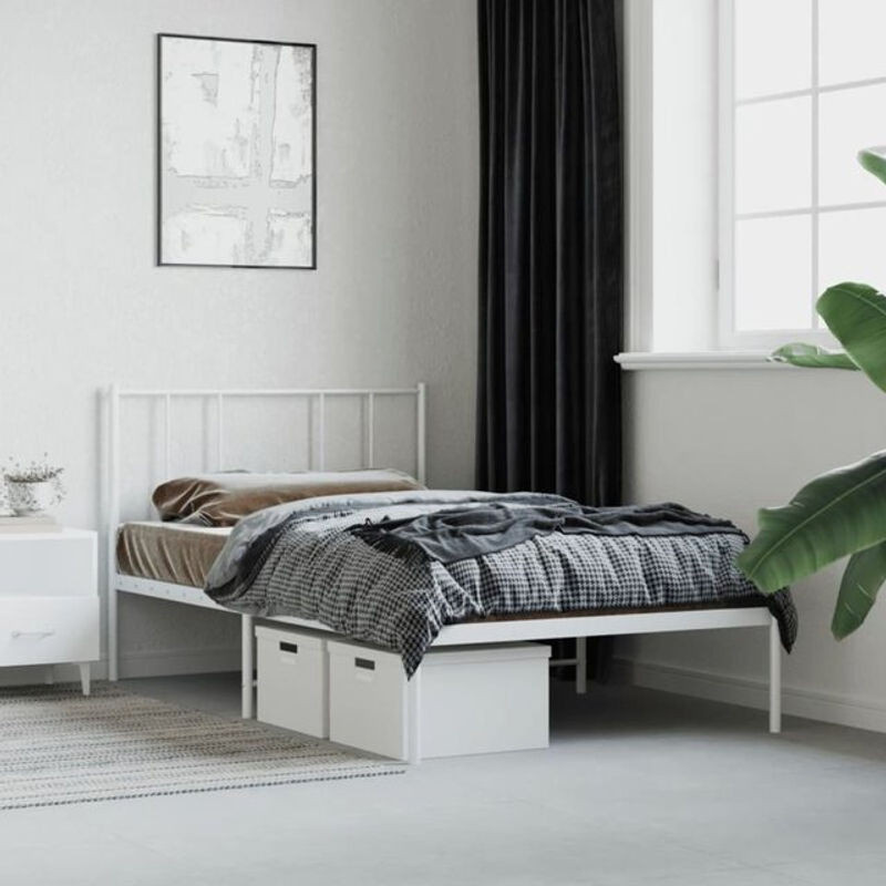Vidaxl Metallbett mit Kopfteil in Weiß, klassisch und minimalistisch, B/T/H: 80 x 200 cm - Bild 1