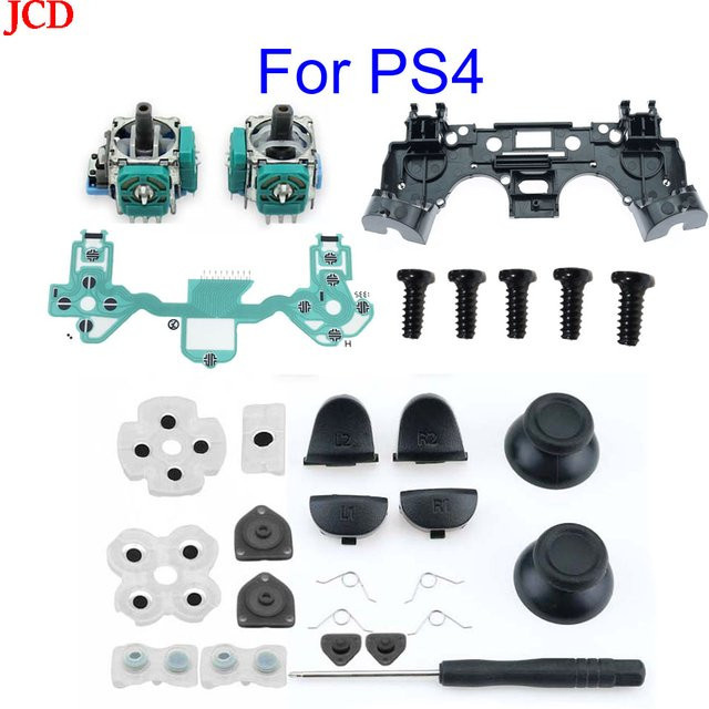 JCD Reparatur-Set für PS4 Controller mit L1 R1 L2 R2 Trigger Tasten, 3D Analog-Joysticks, Daumen-Sticks, Kappen, leitfähigem Gummi und Schraubendreher-Kit in Multicolour - Bild 1