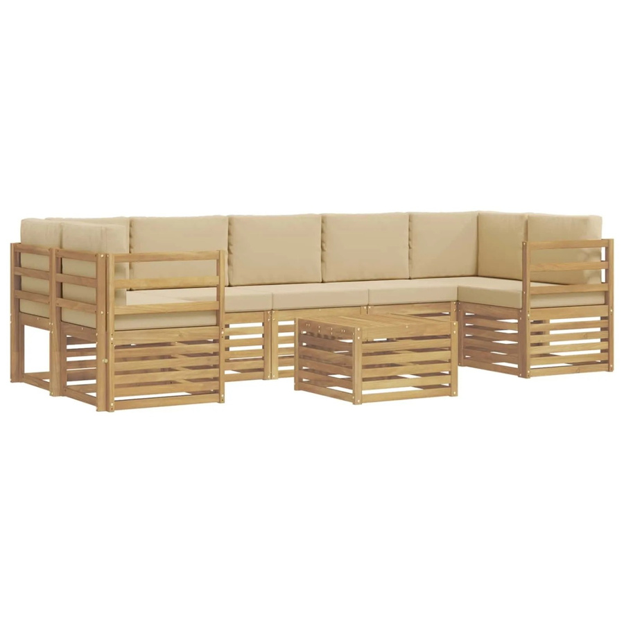 vidaXL Outdoor-Sofagarnitur in L-Form aus Akazienholz mit Kissen, 8-teilig, Weiß und Beige - Bild 2