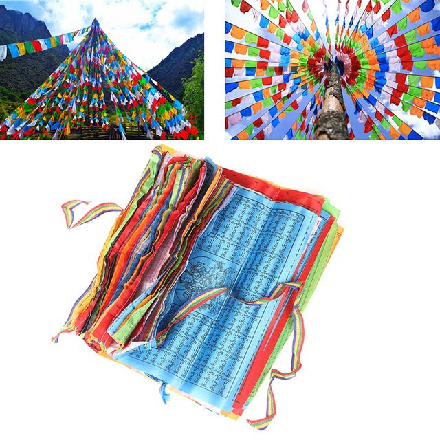 30 Stück Tibetische Buddhistische Gebetsfahnen aus Polyester in 5 Farben, B/H: 28 x 25 cm, 8,4 m Gesamtlänge - Bild 1