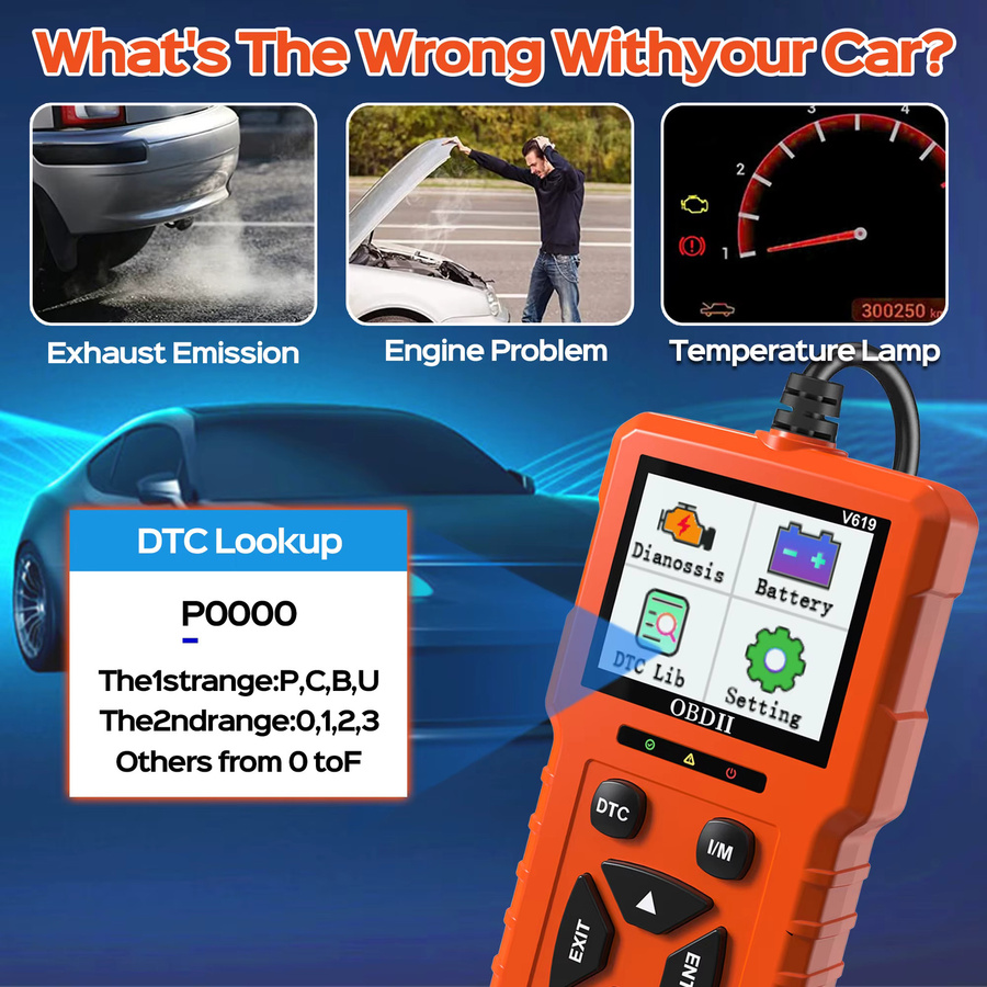 RUOGINSS OBD2-Diagnosescanner in Orange mit Motorlichtcodeleser, Batteriespannungstester und Reset-Funktion - Bild 4