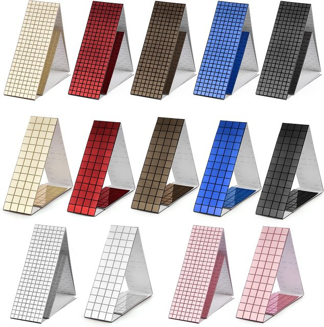 Selbstklebende Glas-Mosaikfliesen in Quadratisch für DIY-Handwerk und Badezimmer, 4 Stück, Farbe: Silber und Blau, B/H: 60 x 60 cm - Bild 1