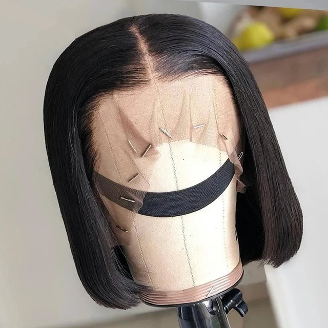 Doralia Bob-Perücke Echthaar, Knochengerade, HD-transparente Spitze, Damen - Bild 1