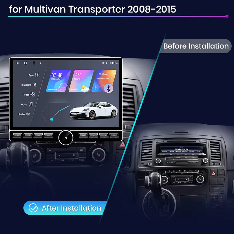 Junsun QLED Wireless CarPlay Android Auto Autoradio für Volkswagen Multivan T5 2008-2015 mit 13,1 Zoll Display in Schwarz - Bild 2