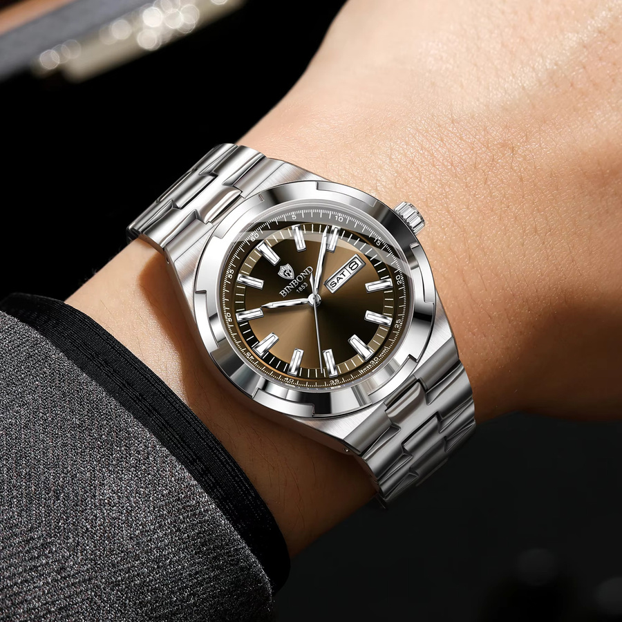 BINBOND Armbanduhr Quarz, Edelstahl, Silber, Herren - Bild 5