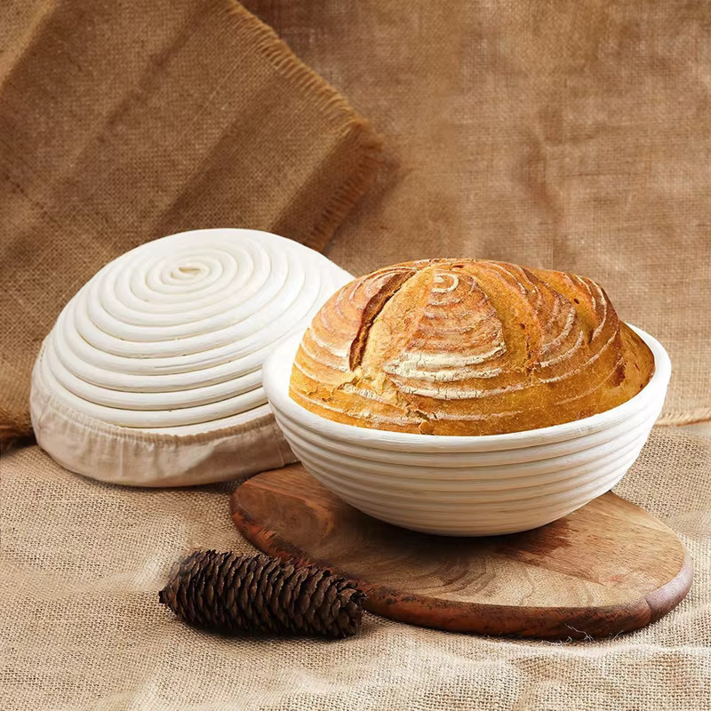 Runder Banneton Brot-Gärkorb aus natürlichem Rattan mit Liner in Beige - Bild 3