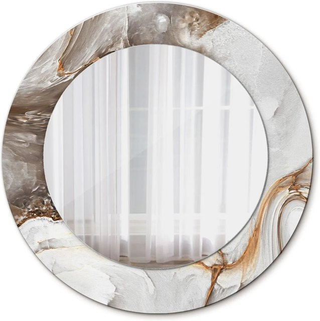 Tulup Runder Spiegel mit hellem Marmor-Design in Weiß und Gold, Durchmesser: 50 cm - Bild 1