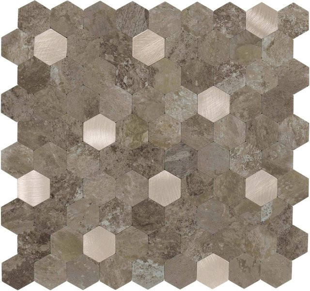Dalsys Selbstklebende Fliesen Hexagon in Braun und Gold, 11 Stück mit 0,88 m² Abdeckung - Bild 1