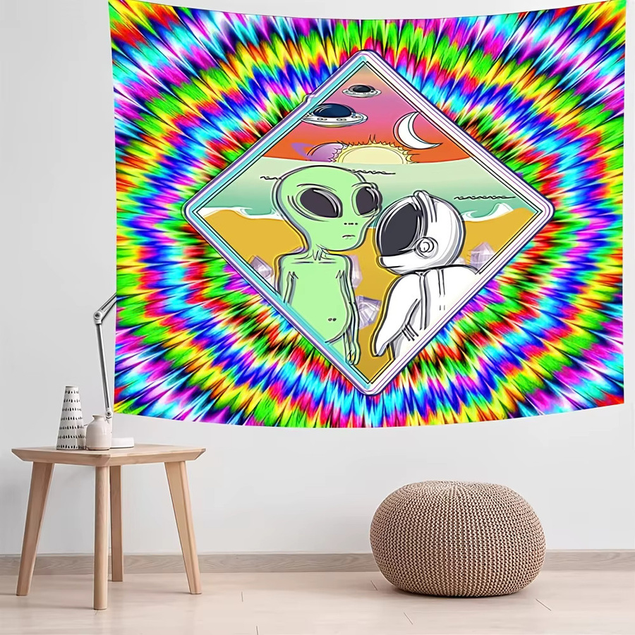 VIKAMA Wandteppich Alien Astronaut UFO Tie-Dye Design in Multicolour, Rechteckig, Breite: 60 cm, Höhe: 40 cm - Bild 2