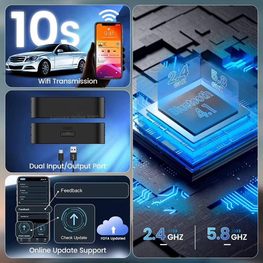 CarlinKit 5.0 2Air Wireless CarPlay und Android Auto Adapter in Schwarz mit Wi-Fi und Bluetooth - Bild 2