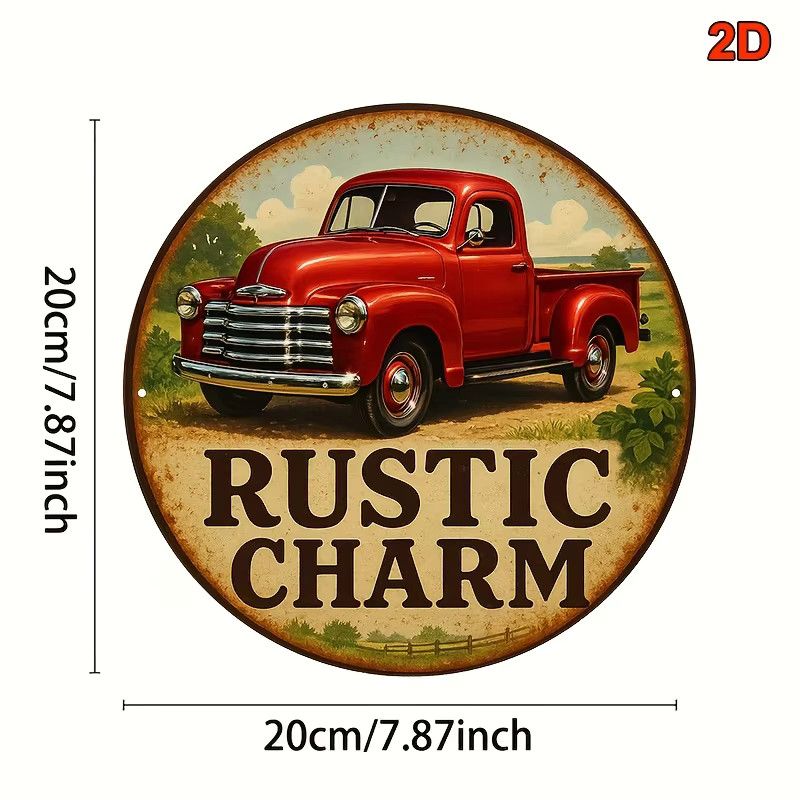 Potdemiel Rundes Aluminiumschild Vintage Red Truck in Rot, Durchmesser: 20,32 cm - Bild 3