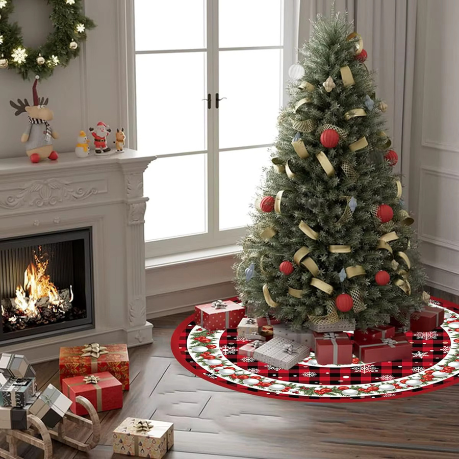 VIKAMA Weihnachtsbaumrock mit kariertem Schneeflockenmuster in Rot und Schwarz - Bild 3
