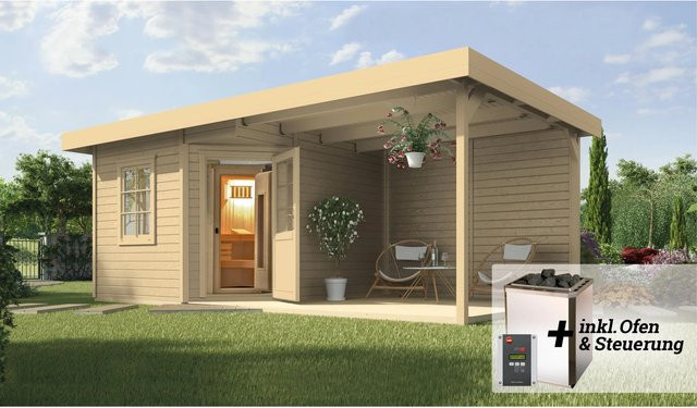 Weka Saunahaus SALO BioS Natur in Braun mit 7,5 kW Heizung, B/H/T: 646 x 237 x 338 cm - Bild 1