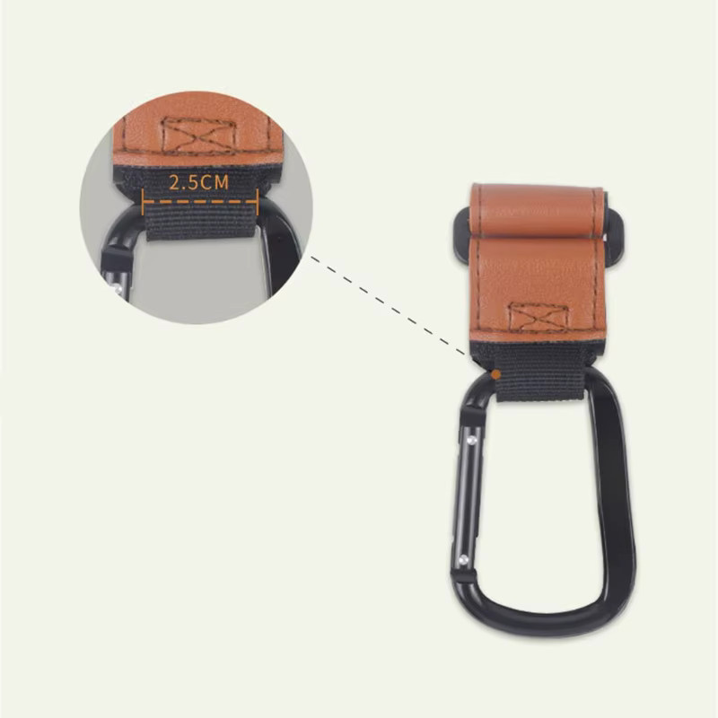 Universeller Kinderwagen-Haken mit Upgrade-Karabiner zum Aufhängen von Taschen und Geldbörsen in Braun - Bild 2