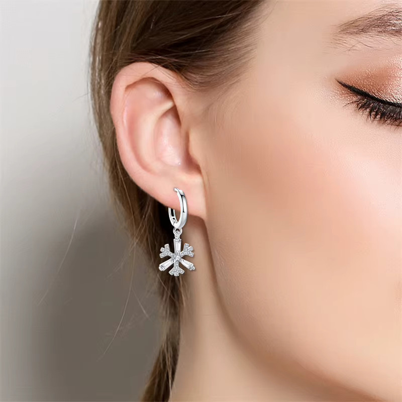 Creolen 925 Silber, Schneeflocke, Zirkonia, Damen - Bild 2