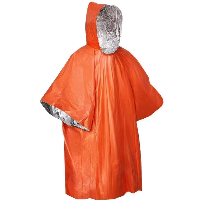 Wasserdichter Notfall-Regenponcho mit Kälteisolierung in Orange für Camping und Outdoor-Aktivitäten - Bild 2