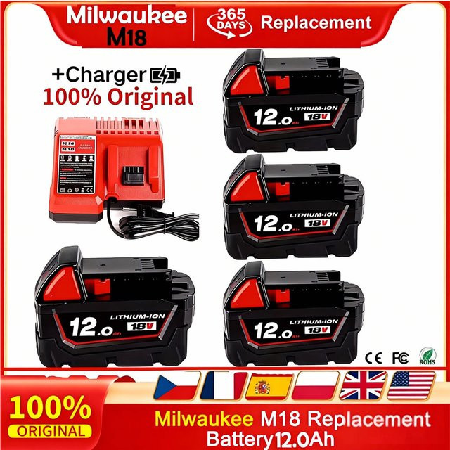 Milwaukee Ersatzakku 18V 12,0Ah Li-Ion Akku Pack kompatibel mit M18 Modell 48-11-1815 - Bild 1