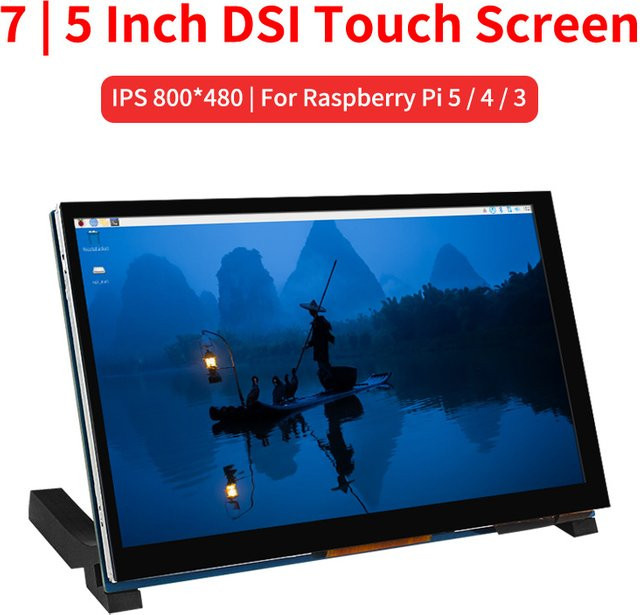 SHCHV 7 Zoll DSI IPS Kapazitiver Touchscreen LCD-Monitor mit Halterung für Raspberry Pi 5 4B 3B+ 3B, Auflösung 800 x 480 Pixel - Bild 1