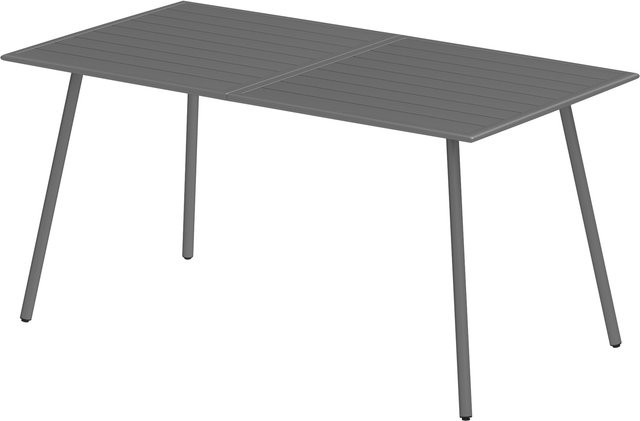 Outsunny Gartentisch für 6 Personen aus Stahl in Grau, rechteckiger Gartentisch mit Lattenrost-Stahlplatte für Terrasse und Balkon, B/T/H: 150 x 80 x 74 cm - Bild 1