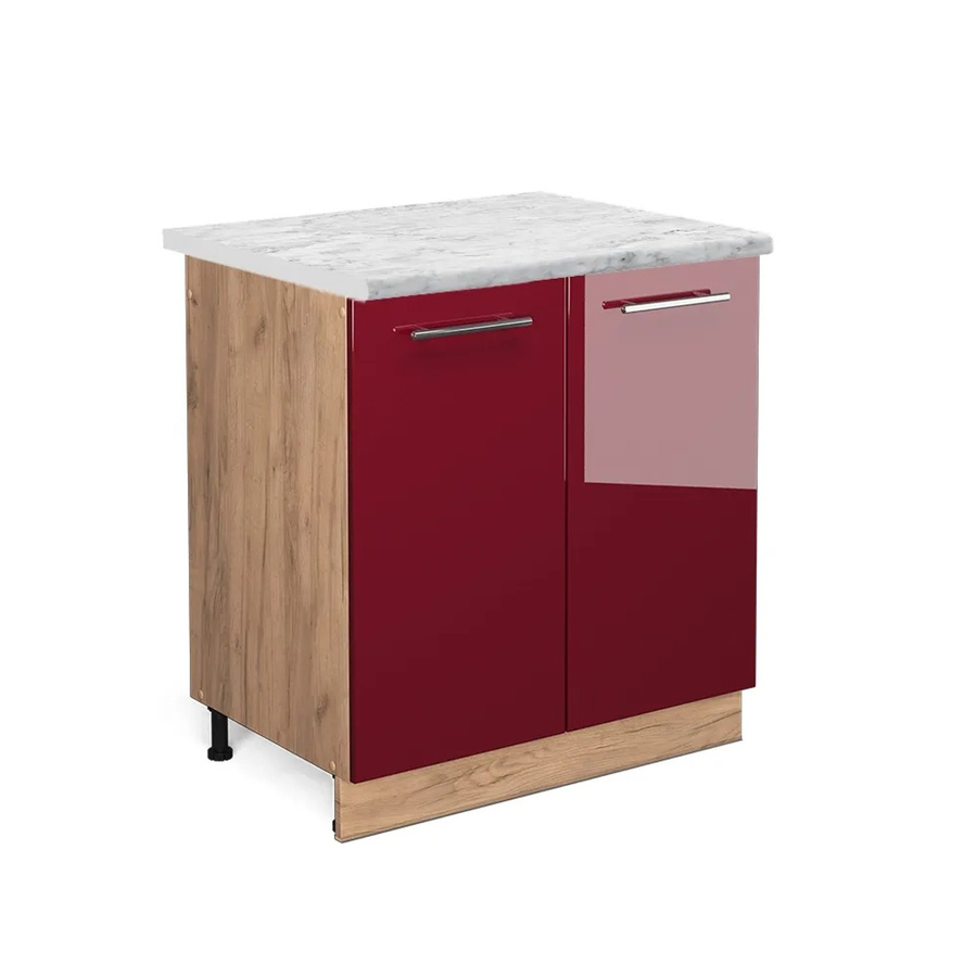 Vicco Spülenunterschrank Fame-Line Bordeaux Hochglanz in Eiche und Rot mit Marmor-Optik, B/T/H: 80 x 60 x 82 cm - Bild 2