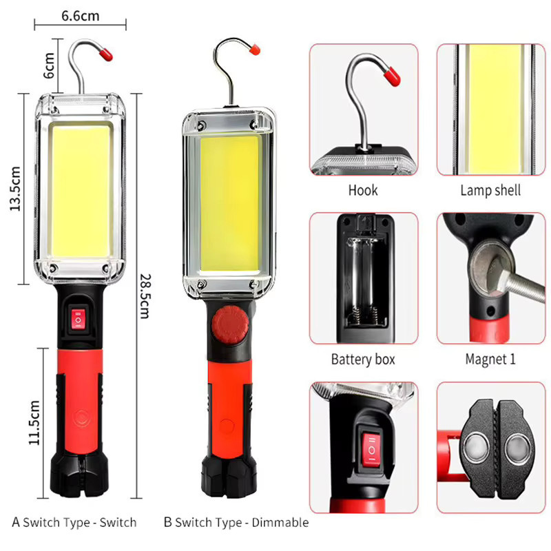ESMARTER Tragbare COB-Laterne in Schwarz, USB wiederaufladbare LED-Arbeitslampe mit Magnet und Haken für Camping und Autoreparatur - Bild 3