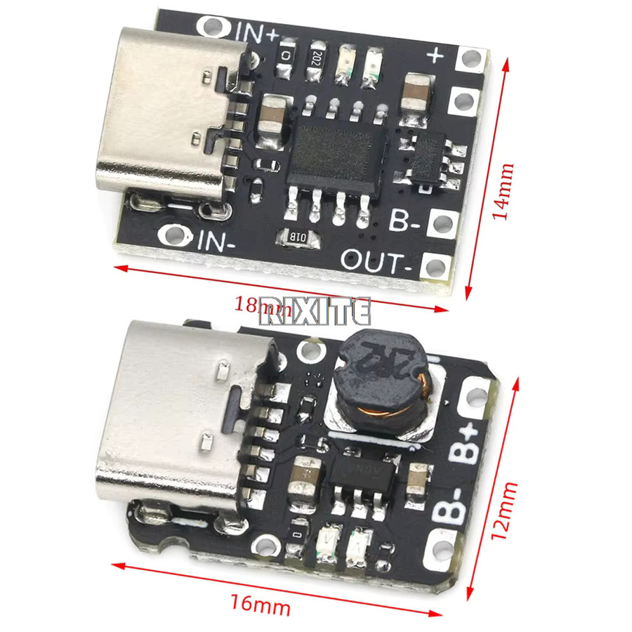 RIXITE 10 Stück Mini 5V USB-C Lade- und Entlademodul für 3,7V/4,2V 18650 Lithium-Batterien mit Schutzfunktion, Schwarz - Bild 2