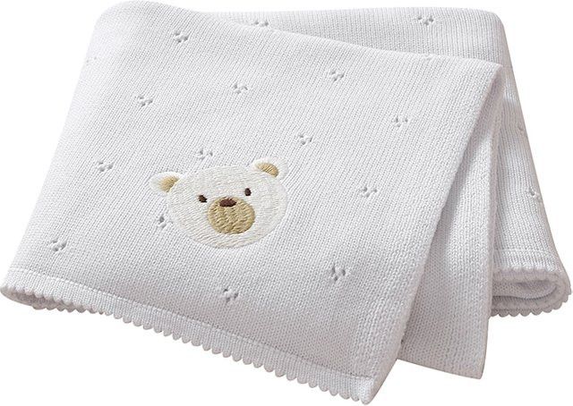 Mimixiong Strickdecke aus Baumwolle für Neugeborene und Kinder, Farbe: Weiß, B x H: 100 x 80 cm - Bild 1