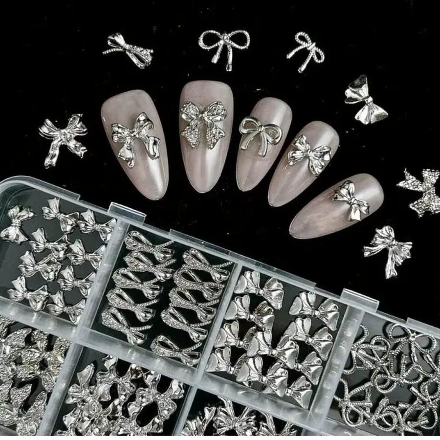 MAFANAILS Nagelcharms Schleifen, 120 Stück, Silber, Metall, Strass - Bild 2