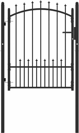 vidaXL Zauntor mit Spitzen und Schloss aus Stahl in Schwarz, B: 100 cm, H: 125 cm