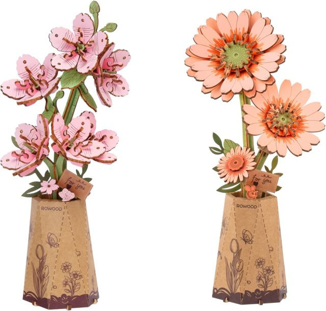 Rolife DIY Holzblumen Bastelset mit Lila Phalaenopsis-Orchidee, Rosa Tulpe und Kamille in Multicolor - Bild 1