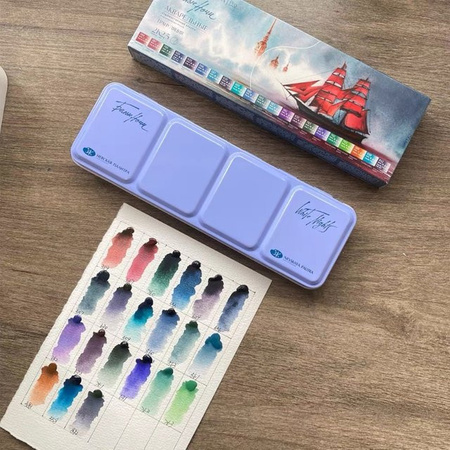 White Nights Master Grade Aquarellfarben Set mit 21 Farben in einer tragbaren Farbbox für Profis, Mehrfarbig