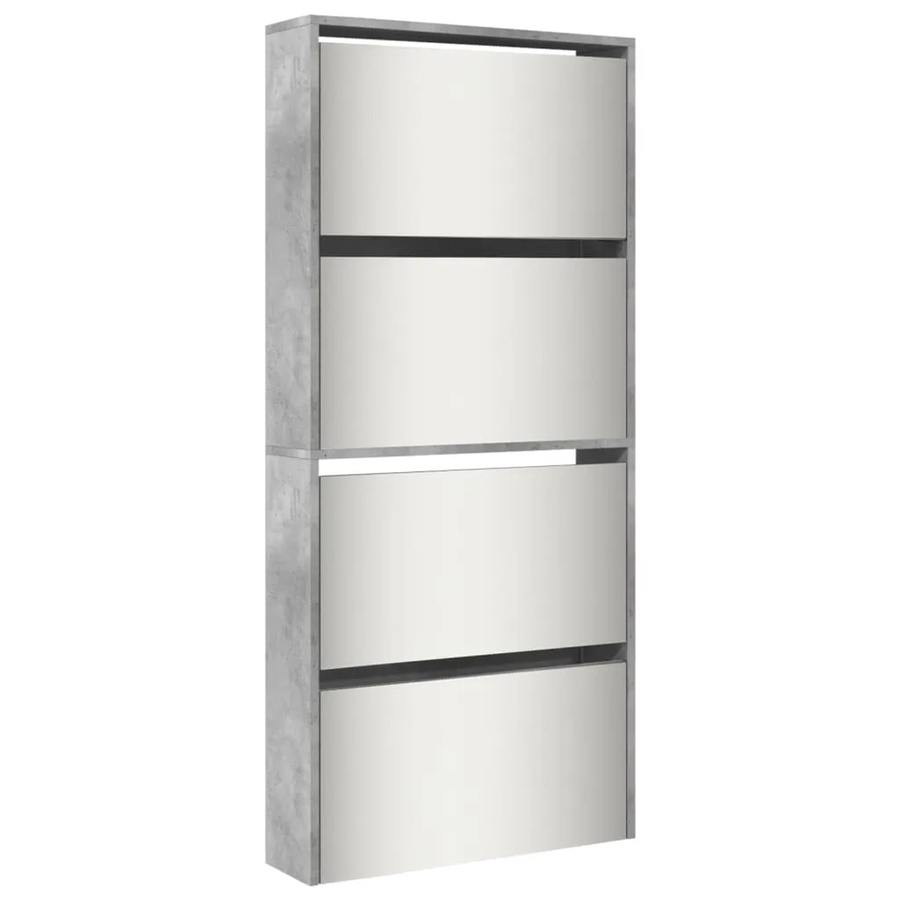 vidaXL Schuhschrank mit Spiegel in Betongrau, moderner Wandmontage mit 4 Fächern, B/T/H: 63 x 17 x 134 cm - Bild 2