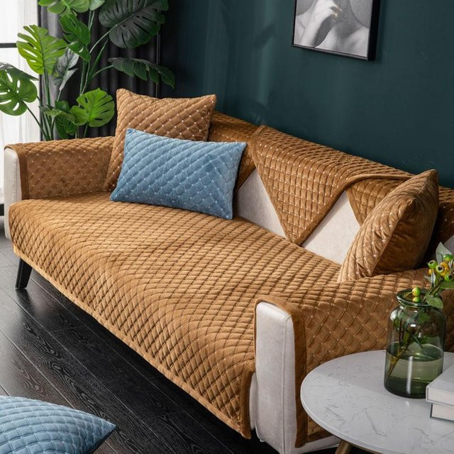 Moderner gesteppter Sofabezug aus Samt in Grün für 3-Sitzer und Loveseat, weicher Plüsch-Schonbezug von Your Warm Home, Breite: 70 cm x Tiefe: 70 cm - Bild 1