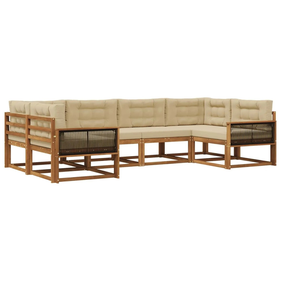 vidaXL Outdoor-Sofagarnitur in L-Form aus massivem Akazienholz mit Kissen in Natur und Beige - Bild 2