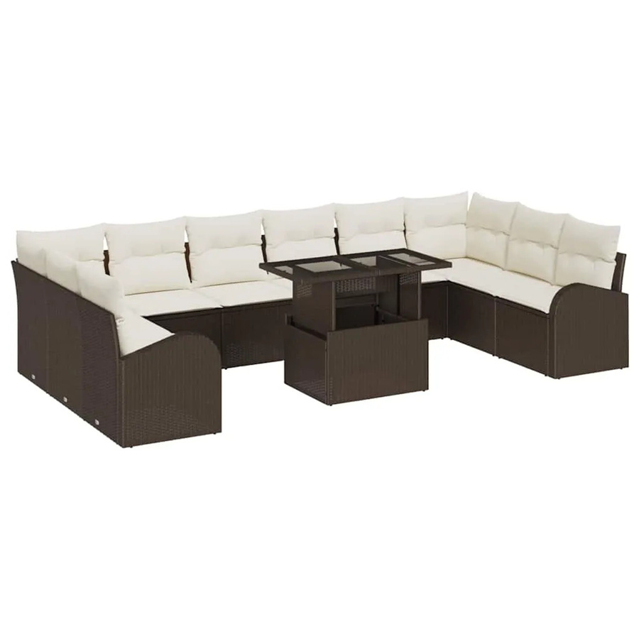 vidaXL Garten-Sofa-Set in U-Form aus Poly-Rattan in Braun mit 11-teiligem Set inklusive Polstern und integriertem Stauraum für Kissen - Bild 2
