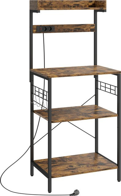 Aosom Küchenregal im Industrie-Stil mit 2 Steckdosen, Bäckerregal als Kaffee-Station und Mikrowellenablage, verstellbare Regalböden, Haken, Farbe: Rustikales Braun und Schwarz, B/T/H: 60 x 42 x 137 cm - Bild 1