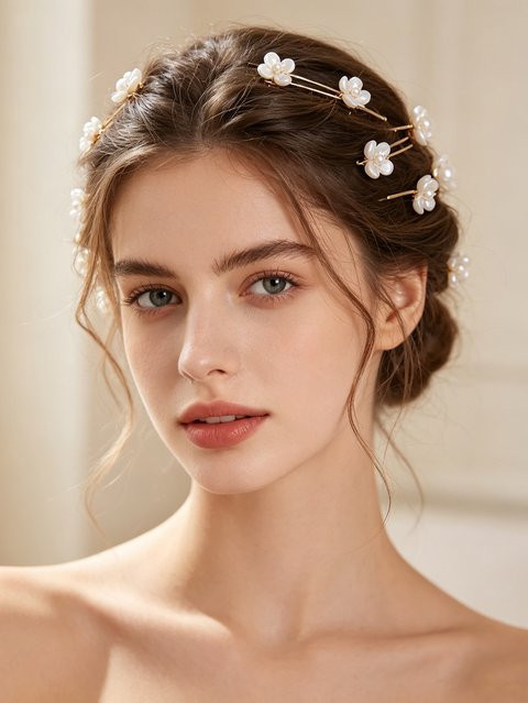 Haarnadel Perlenblumen, U-Form - Bild 1